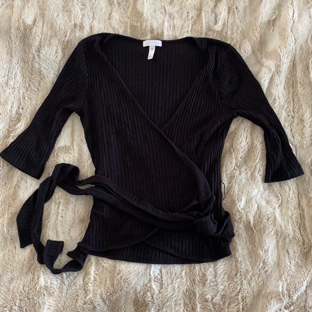 Leith Black Wrap Shirt XS Nordstrom V neck